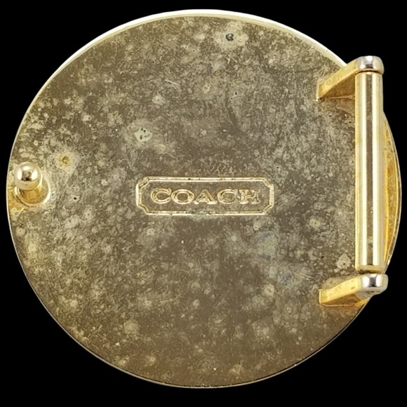 Coach‎ Signature C Logo Round Belt Buckle Gold Tone Black Cream Vintage